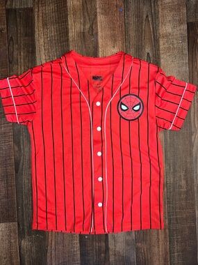 Marvel Red Spider-Man Pinstripe Button-Up Shirt